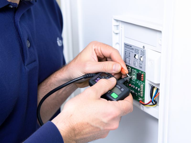 Técnico midiendo la tarjeta electrónica de un electrodoméstico