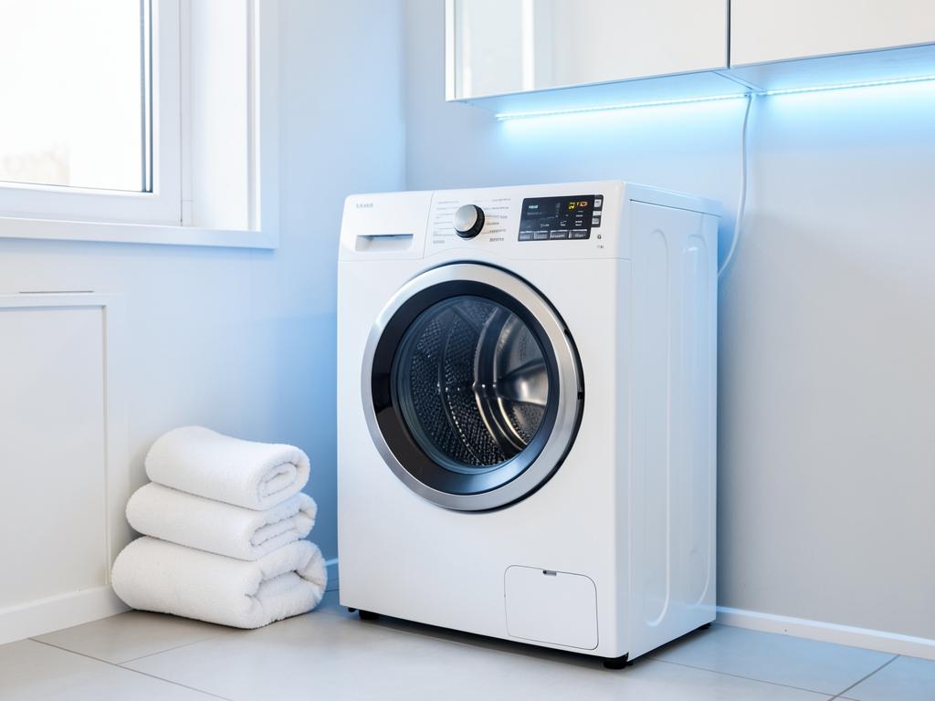 Secadora de ropa moderna en un cuarto de lavado luminoso